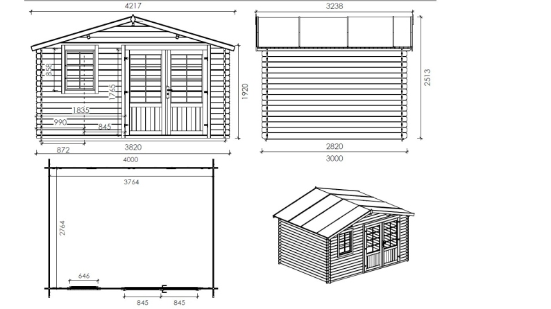 Casetta da giardino in legno - 12m2 - 4x3m - impregnata - 28mm - colore: marrone