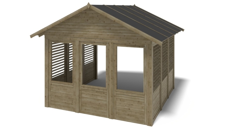 Gazebo da giardino in legno pergola 4.04x4.04 m con pannelli - Impregnata